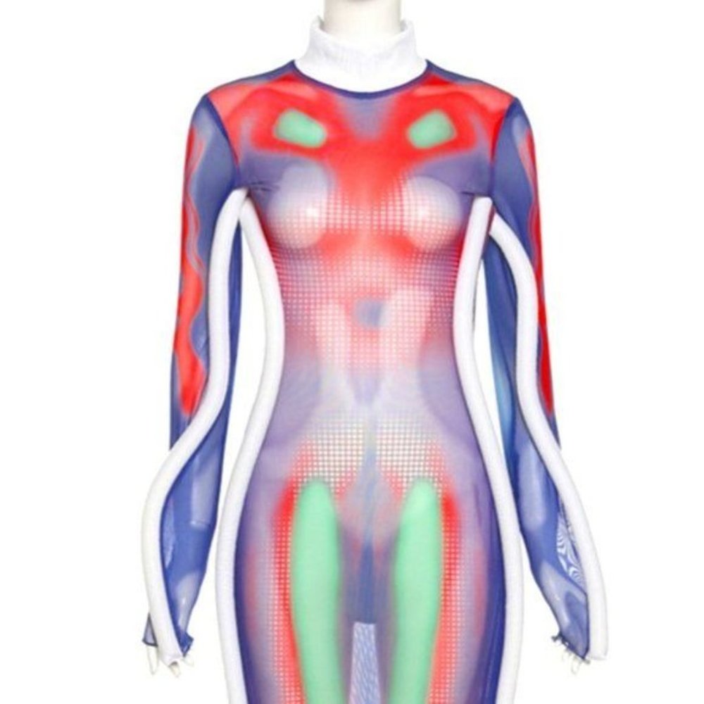 STASIA 3006: Infrared Body 5th Element Mesh Long Sleeve Maxi Dress - Picture 10 of 16